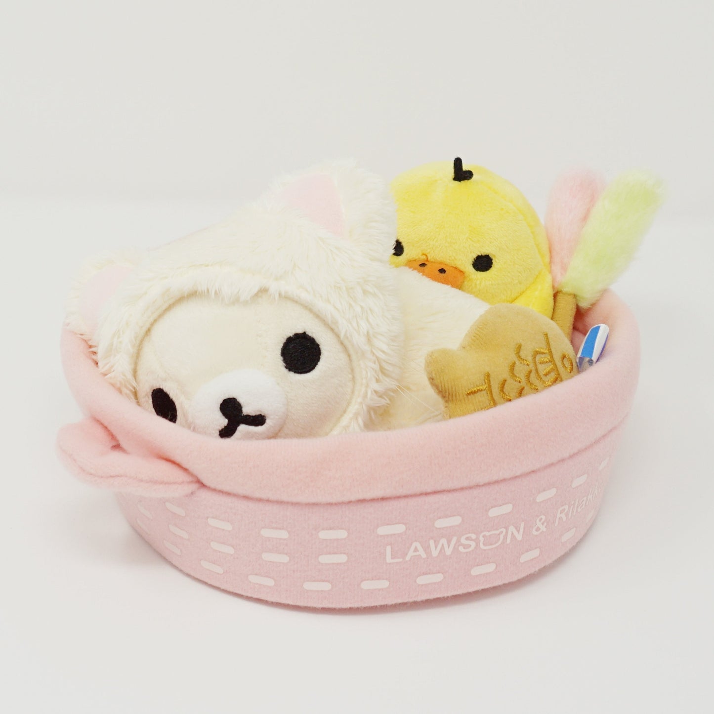 2014 Korilakkuma and Kiiroitori in Basket Plush Set - Relaxing Cat Rilakkuma Theme - Lawson Loppi Limited